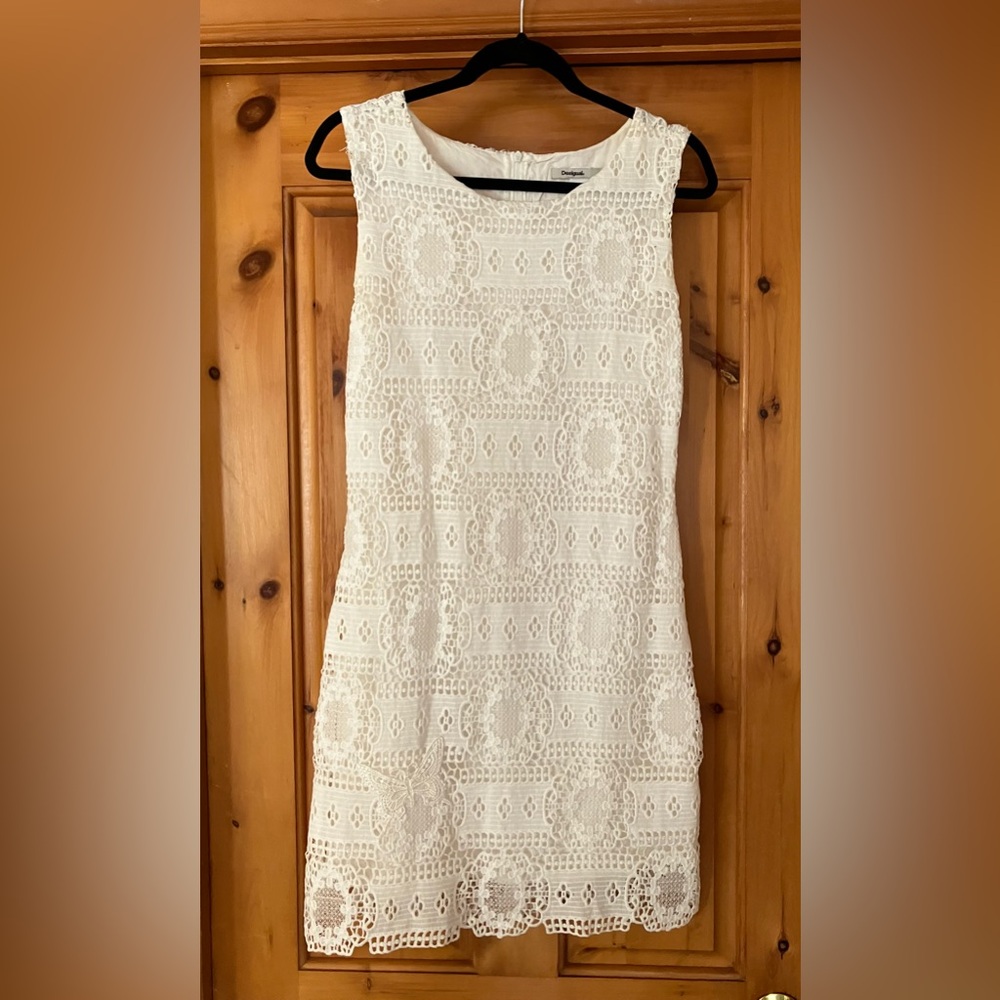 Desigual White Lace Asymmetrical Dress
